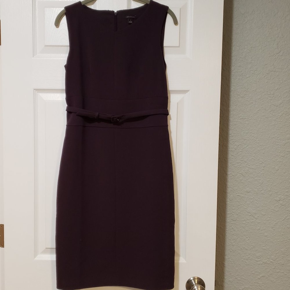 Ann Taylor Doubleweave Belted Sheath Dress Size 0 Purple Violet Plum Sleeveless